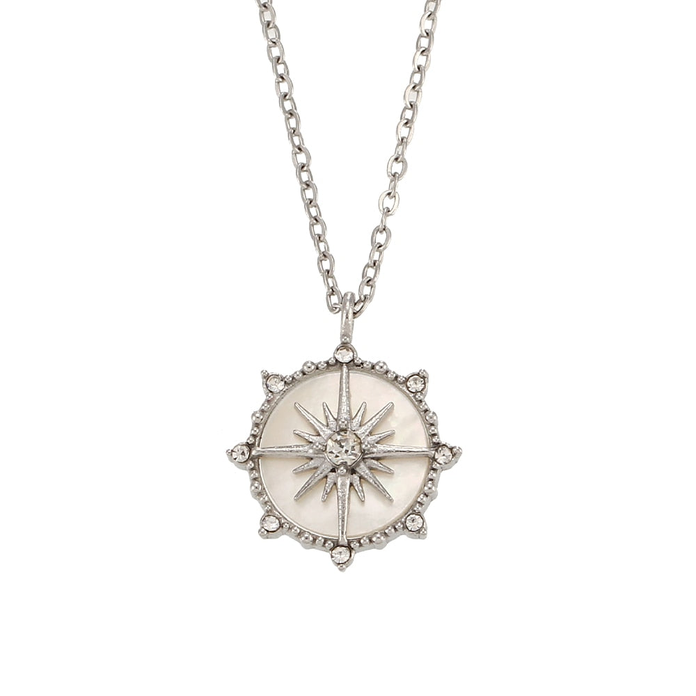 Natural Shell Wheel of Fortune Pendant Necklace
